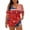 Deep Red, variant on Women’s Short Sleeve Cold Shoulder Top with Star and Floral Print Loose Fit Casual Independence Day Style Blouse for Summer