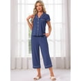 thumbnail image 4 of DARING DIVA Women's Capri Pajamas Short Sleeve Button Down Tops with Pants Set M Blue, 4 of 7