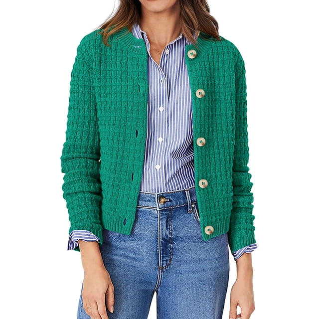 Suéter PRETTYGARDEN Cardigan tejido para mujer con botones verde talla S