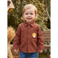thumbnail image 3 of BemeyourBBs Toddler Baby Boy Girl Thanksgiving Outfit Baby Boys Girls Corduroy Button Down Shirt Jacket Fall Winter Shacket Turkey Embroidery Long Sleeve Lapel Neck Cardigan Blouses Coat with Pocket, 3 of 9