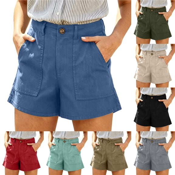 Bloomae Twill Shorts for Women Loose Wide Leg Comfy Stretch Pull on Short Pants Casual Button Elastic High Waisted Beach Vacation Shorts with Pockets