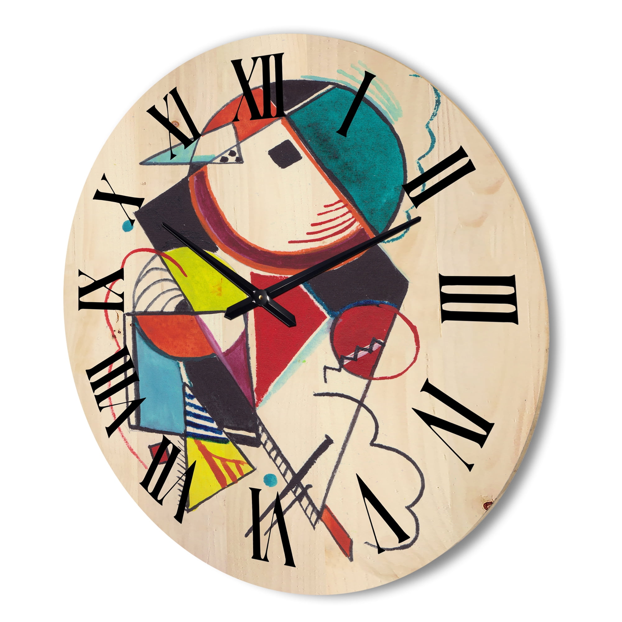 Designart 'Abstract Compositions Of Colored Geometric II' Modern Wood Wall Clock