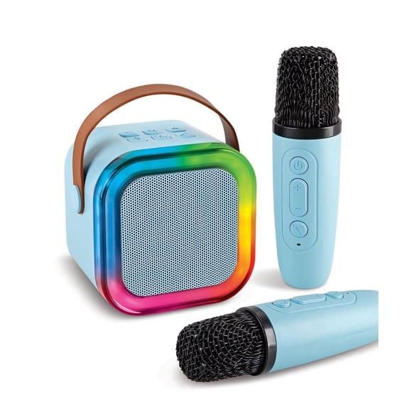 Mini Karaoke Machine with 2 Wireless Microphones Voice Changer Stereo Sound Portable Bluetooth-compatible Portable Speaker with Light