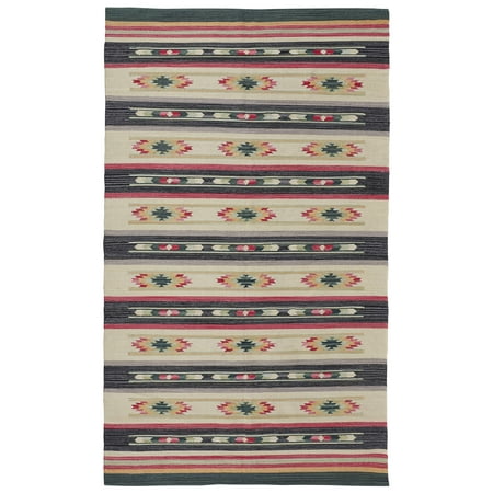 Galvin Navajo Style Serape Kilim Rug, Black/Ivory/Red, 5ft x 8ft Area Rug