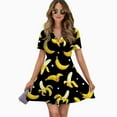 thumbnail image 2 of Banana Women Dress V-Neck Short Sleeve Flowy Swing Party Midi Dress, 2 of 4