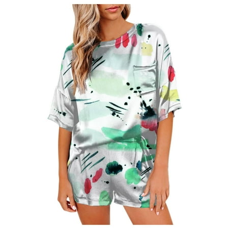 

TZNBGO Sexy 2 Piece Outfits For Women Women Non-Positioning Round Neck Short-Sleeved Shorts Home Service Pajamas Set 1152 Non-Positioning Round Neck Tie Dye Casual Sleeveless Vest Sports Suit GS T3815