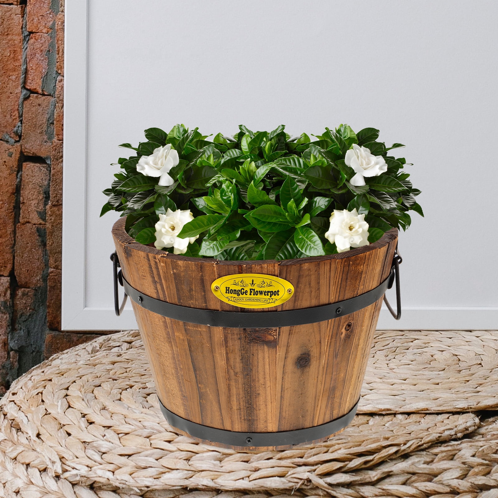 Tineasur Balcony Planters Wooden Flower Pot Coffee Wood 1Pack