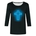 thumbnail image 4 of Honeeladyy Womens Easter Cross Printed Tunic Tops Christian Jesus Religious Loose 3/4 Sleeve Blouse Tees Gift Black M, 4 of 4