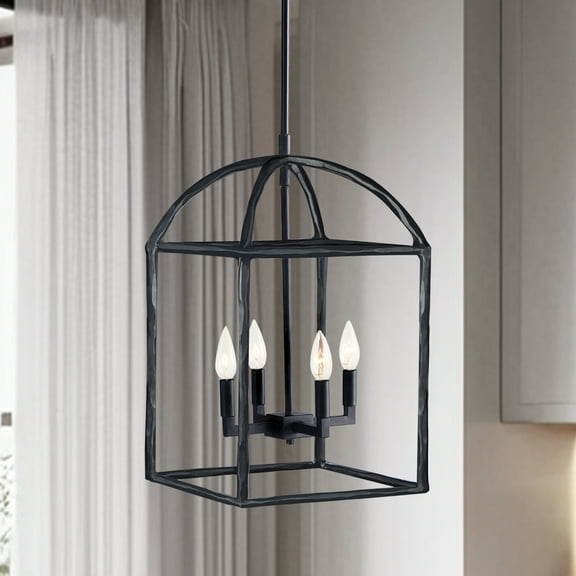 Durable Industrial Forged-Iron Finish Pendant Light, Modern Pendant Lamp, Ceiling Light for Living Room, Hanging Bedroom Lamp (Black)