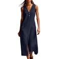 thumbnail image 2 of QUNYINEY Cotton Linen Sundresses for Women Long Blue Sleeveless Summer Tank Dress with Slit Pockets Loose Fit Casual V Neck Dresses, 2 of 8