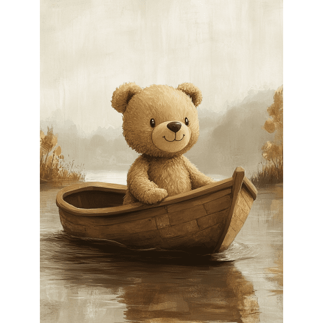 Qisvanset Framed Canvas Wall Art 12x16 Inch Earth Tone Teddy Bear Sailboat Nursery Wall Art