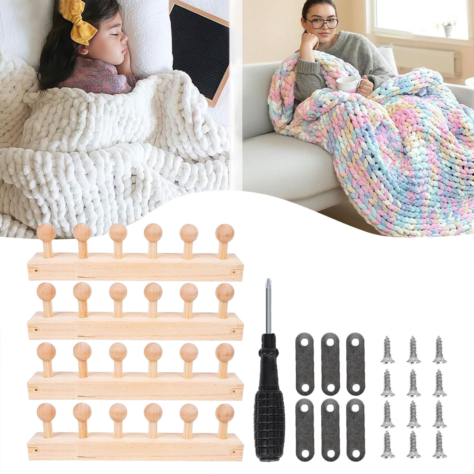 Wooden Yarn Knitting Machine with Adjustable Length for Crafting Blankets and Shawls DIY Handmade Crochet Tool