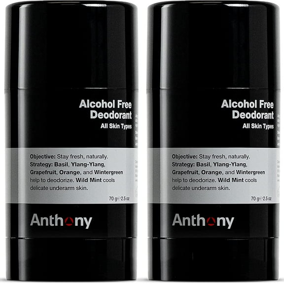 Anthony Alcohol Free, Aluminum Free Deodorant for Men – Non-Irritant Cool Gel Stick for Sensitive Skin – Sport Strength Stick Prevents Odor All Day – Clear, Stain Free – 2.5 Fl Oz (Pack of 2)