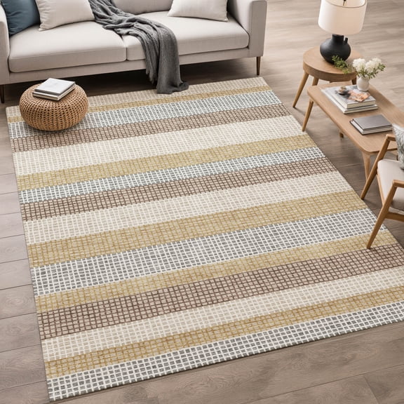 Addison Rugs Chantille Indoor/Outdoor Transitional Stripes Beige Machine Washable Rectangle Rug, 10' x 14'