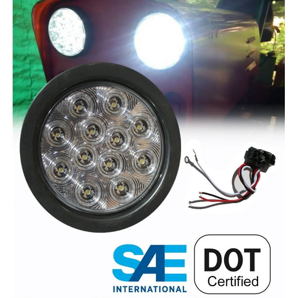 LED 4" White Round Backup Reverse Light w Grommet Pigtail Kit for Truck