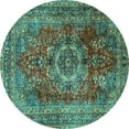 thumbnail image 1 of Ahgly Company Machine Washable Indoor Round Medallion Turquoise Blue Traditional Area Rugs, 7' Round, 1 of 4