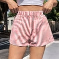 thumbnail image 5 of Women's Striped Print Shorts High Waisted Elastic Waist Wide Leg Loose Casual Shorts L, 5 of 9