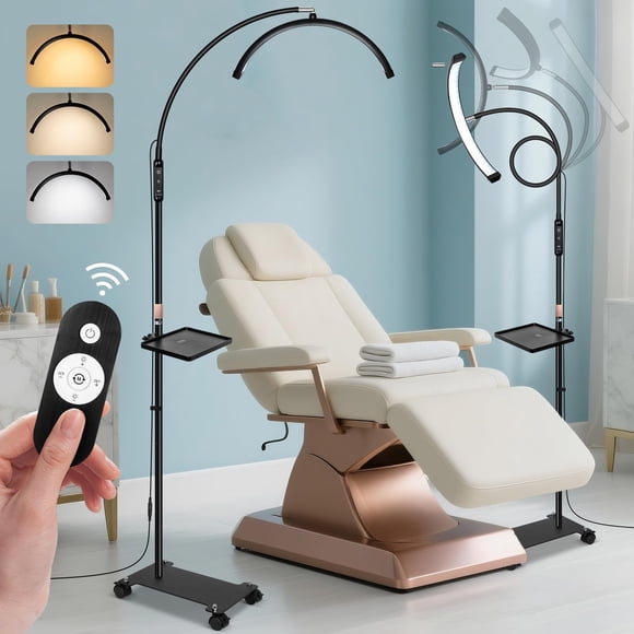 KIRKAS Lampe Demi-Lune pour Cils avec Plateau à Outils, Technologie d'Ongles à Col de Cygne Flexible pour Extension de Cils d'Esthéticienne, Tatouage, Lampe sur Pied DEL de 18 Pouces