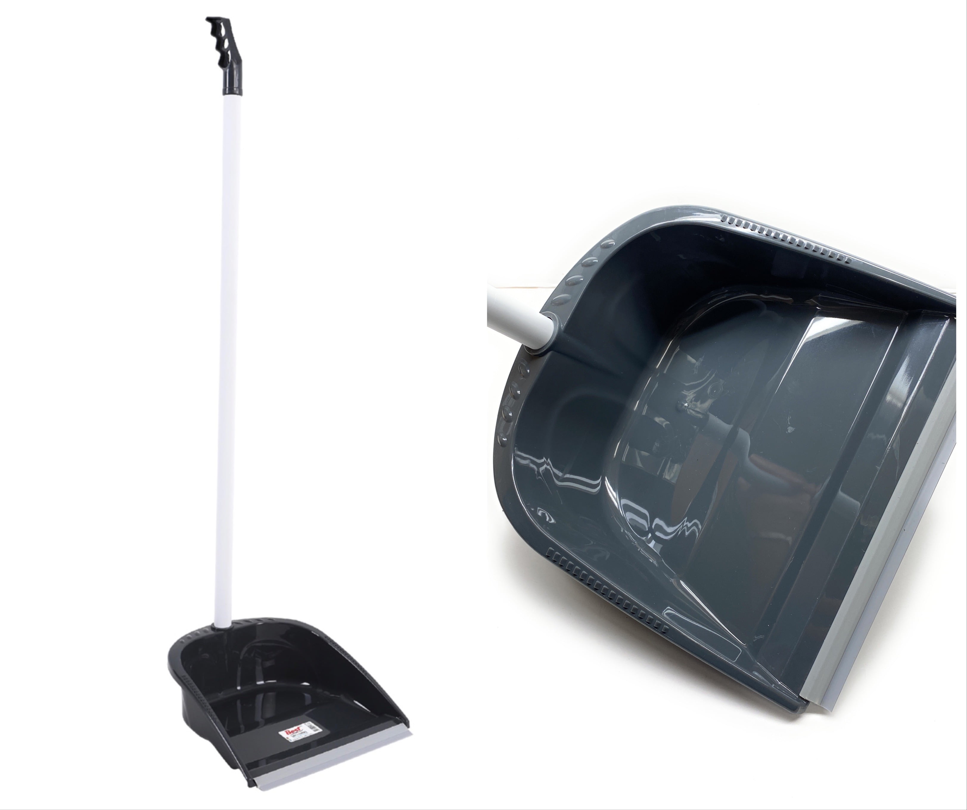 34" Long Handle Plastic Dark Gray Cleaning Dust Pan