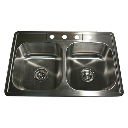 Nantucket Sinks 33 Inch Large Rectangle Double Bowl Equal Self Rimming Stainless Steel Drop In Kitchen Sink