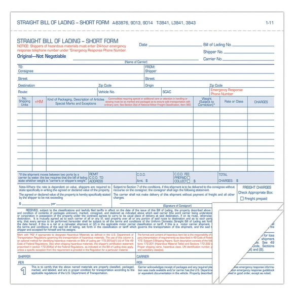 TOPS Hazardous Material Short Form, 7 x 8 1/2, Three-Part Carbonless, 250 Forms (L3841)