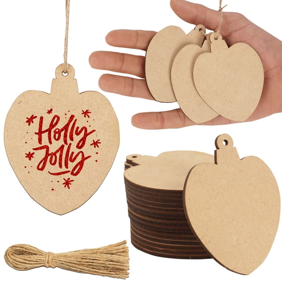 Inkdotpot 40pcs Heart Wooden Ornament with Holes 3.5" Unfinished Predrilled Natural Wood Slices for Crafts Wooden DIY Christmas Ornaments Hanging Ropes Included