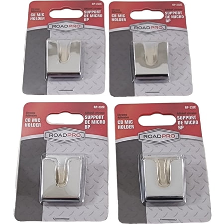 Lot of 4 RoadPro RP-232C Chrome Double Sided Tape Style CB Radio Mic Holders