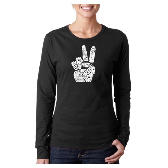 LA Pop Art Women's Word Art Long Sleeve T-Shirt - PEACE FINGERS