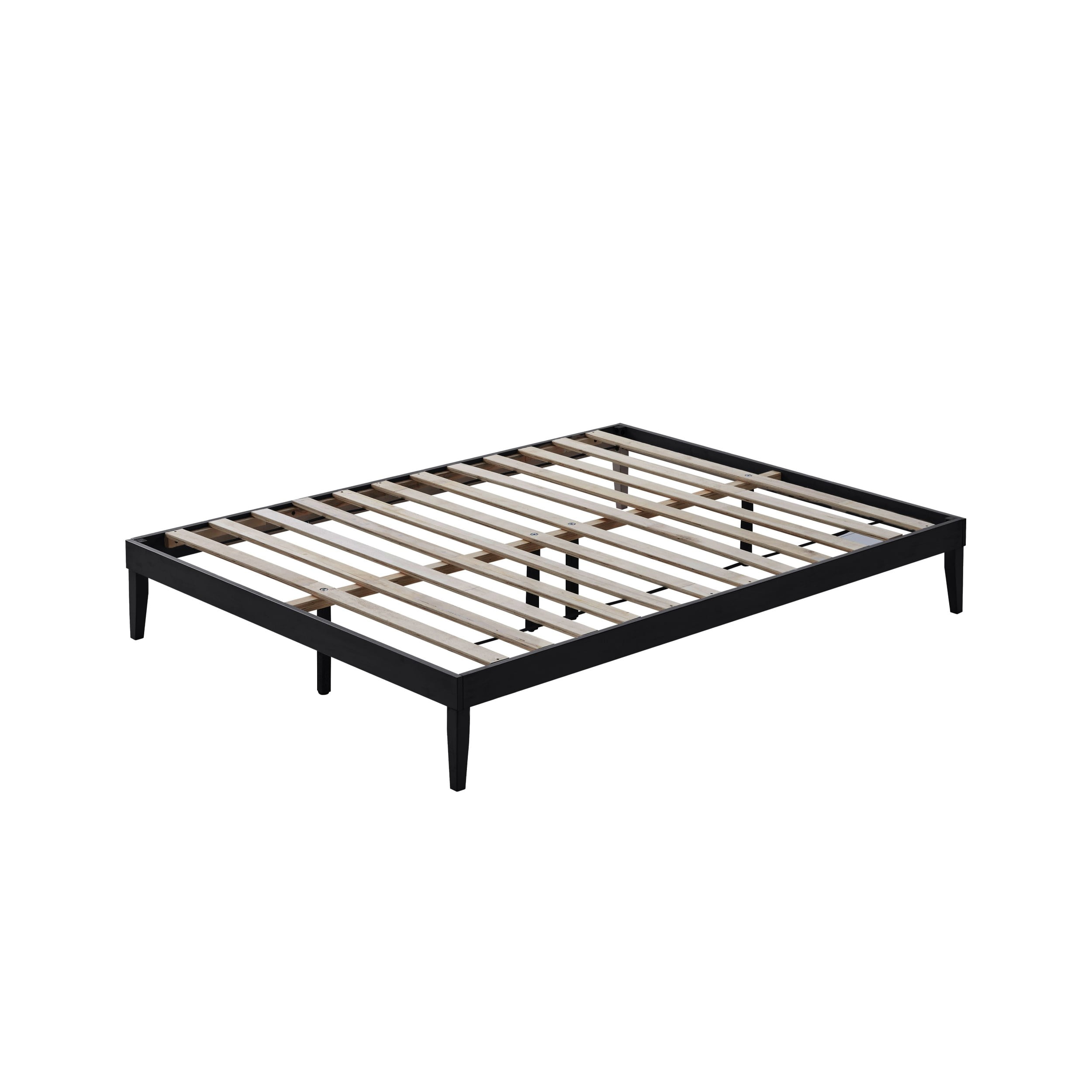 Home Design Zion Twin Solid Wood Platform Bed Frame with Slatted Wood Kit and Center Support, Black, Easy Assembly