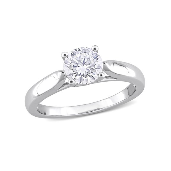 1.00 Carat (Ctw) Lab Created Solitaire Moissanite Engagement Ring in Sterling Silver for Women