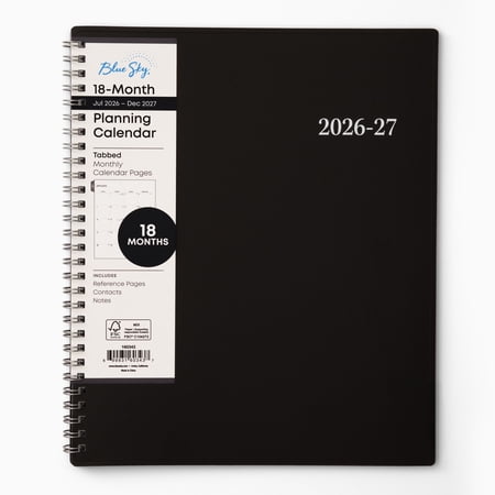 Blue Sky 2027 18 Month Monthly Planner Calendar, July 2026 - December 2027, 8" x 10", Monthly Layout, Flexible Cover, Silver Wirebound, Laminated Tabs, Enterprise