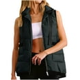 thumbnail image 2 of Womens Puffer Vests Sleeveless Casual Loose Fitted Winter Warm Lightweight Stand Collar down Jacket Color Block Coats New Women's Vests Jacket Black XL, 2 of 9