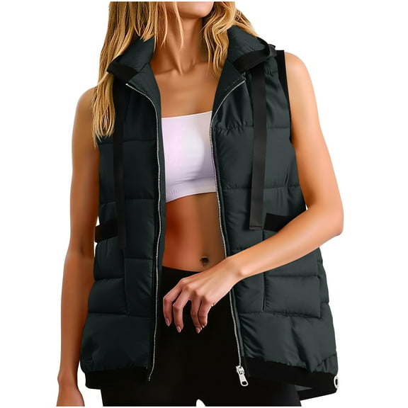 Weiqiqre Women Clothing Lightweight Stand Collar Sleeveless Winter Warm Zip Up Padded Outerwear Jackets with Pockets