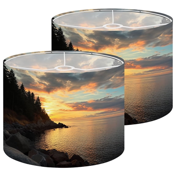 Lampshades 2 Pack sunrise lake superior north shore lutsen minnestoa forest 13"x13"x10" Light Shade for Table Lamps Floor Lamps Drum Lamp Shades Lampshade Replacement Easy Assembly