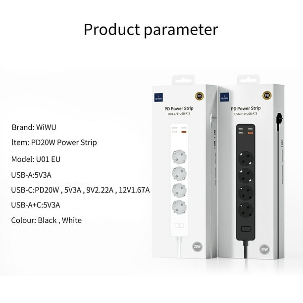 Multiprise parafoudre avec ports USB-C et USB-A (4 prises,1 port