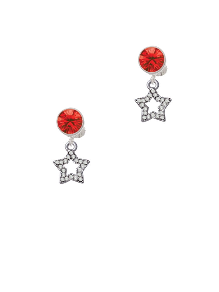 Delight Jewelry Silvertone Clear Crystal Lucky Star Red Crystal Clip on Earrings