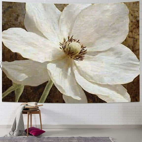 Patifu White Flower Tapestry Wall Hanging Unique Style Graphic Art Decor for Living Room Bedroom Farmhouse Dorm 40x30inch
