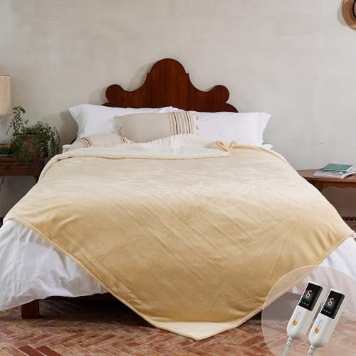 Heated Blanket - Queen Size Electric Blanket with Dual Controller, 6 Heating Levels & 10 Hour Auto Off, ETL Certified (84x90 Inch Yellow)