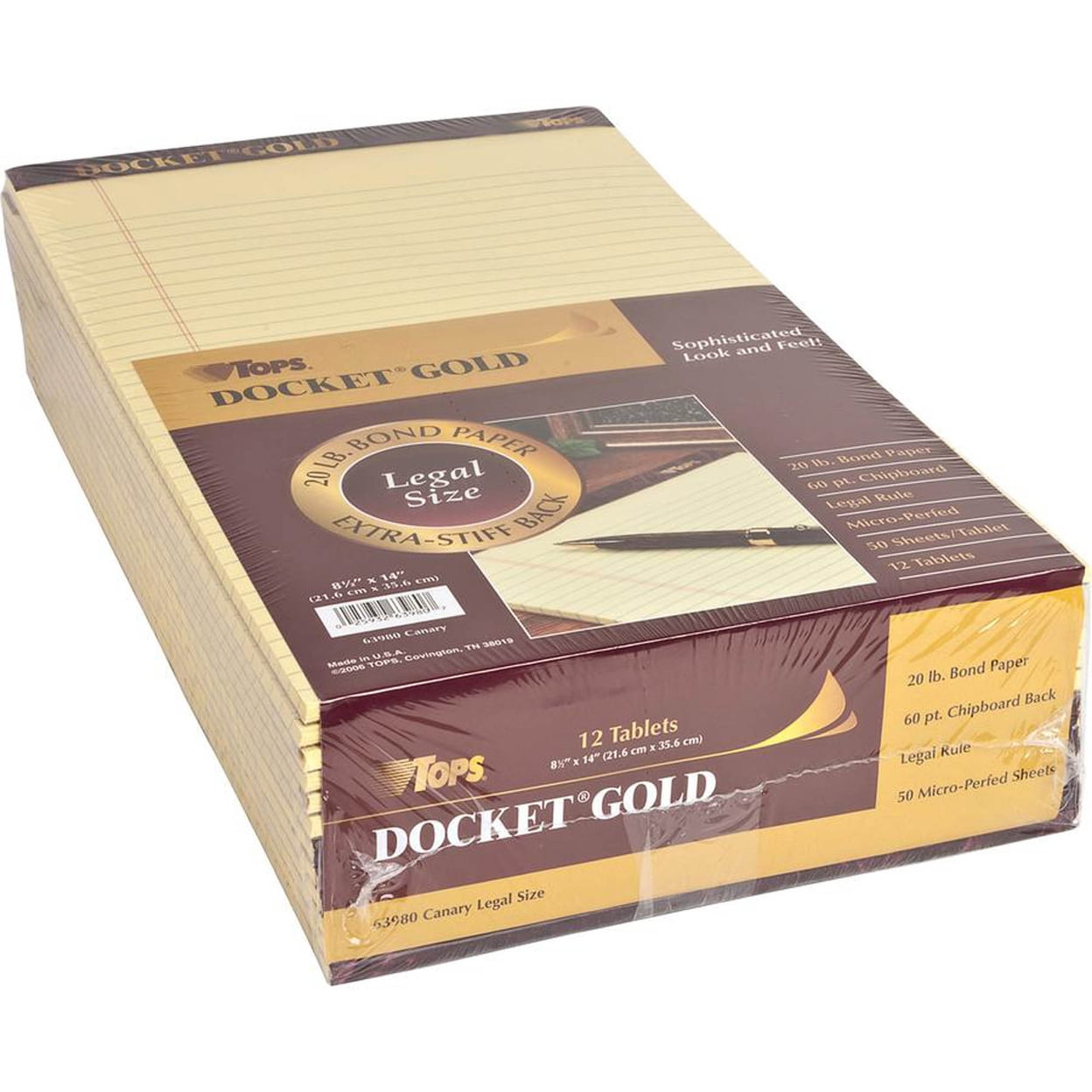 TOPS Docket Gold Legal Pads - Legal - 50 Sheets - Double Stitched - 0.34" Ruled - 20 lb Basis Weight - Legal - 8 1by2" x