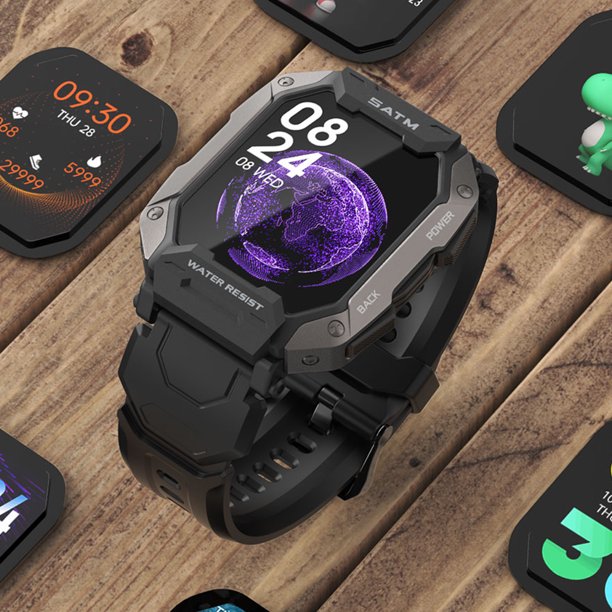 Reloj inteligente C20 de 1,71 pulgadas, 24 modos deportivos, compatible con Bluetooth 5.0 5ATM (negro)