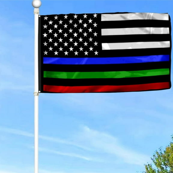 Police Military and Fire Thin Line USA Blue Green Red Line Grommet Flag Banner with Grommets 3x5Feet Man cave Decor