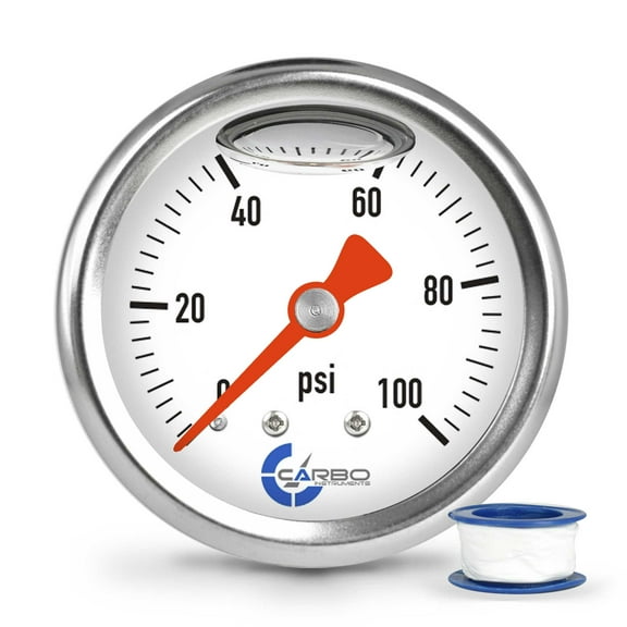 CARBO Instruments 1-1/2" Fuel Pressure Gauge, Stainless Steel Case 304, Chrome Plated BRASS Connection, Glycerin Filled, 0-60 Psi, Accuracy 3-2-3%, Lower Mount 1/8" NPT