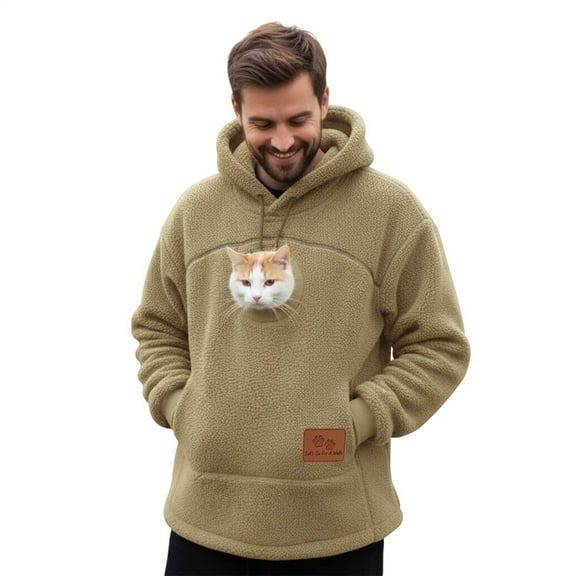 Hoodie with Pet Pouch Long Sleeve Winter Cat Pocket Hoodie Pullover for Outdoor Walking