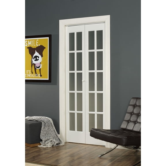 Pinecroft Traditional Frosted Glass Bifold Door, 30-in. x 80-in., Unfinished