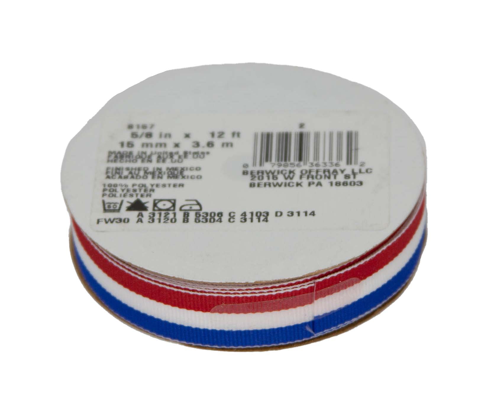 Offray Ribbon, Royal Blue 5/8 inch Stripe Grosgrain Ribbon for Sewing, Crafts, and Gifting, 12 feet, 1 Each