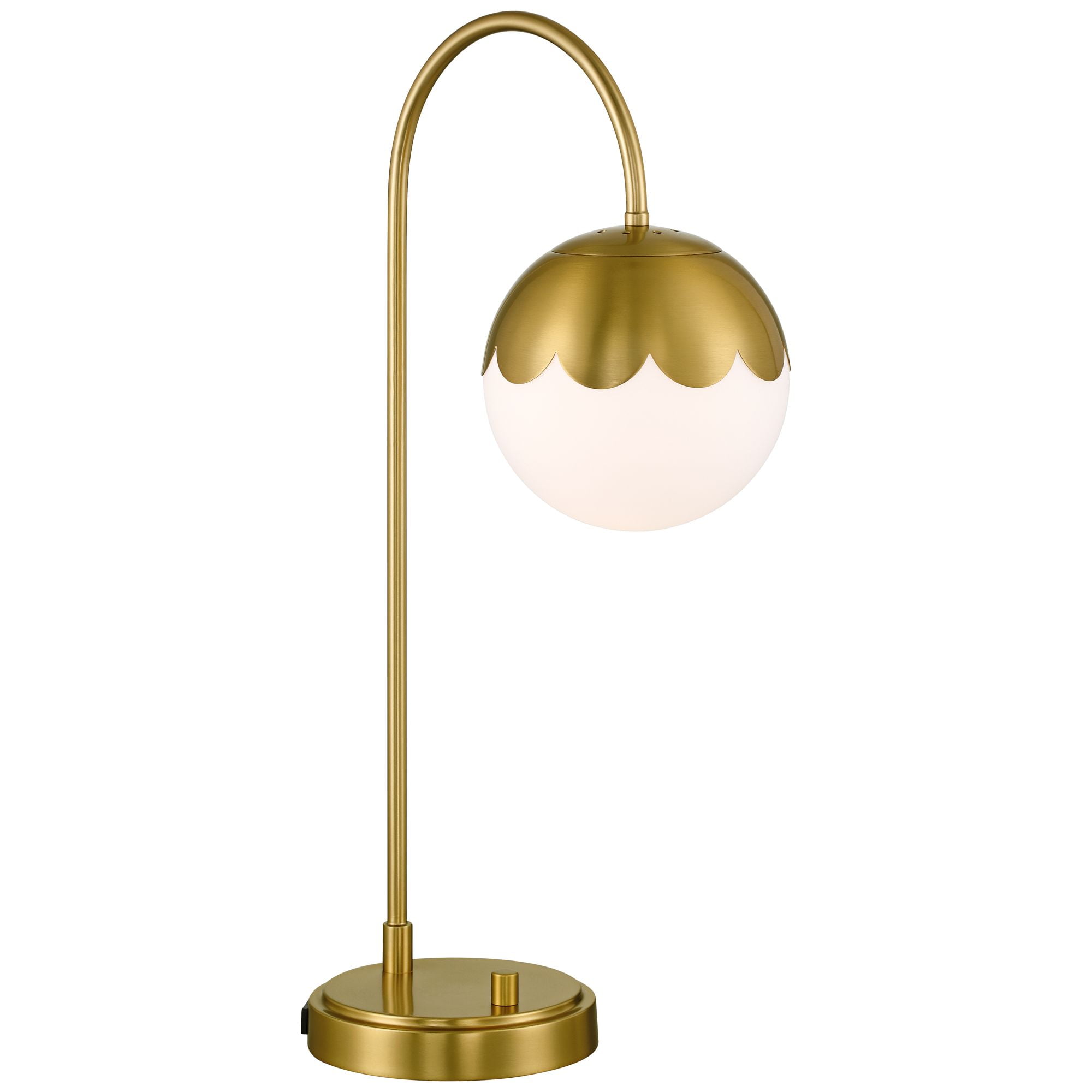 360 Lighting Kelowna 25" High Modern Desk Lamp USB Port AC Power Outlet Gold Antique Brass Finish Metal White Globe Shade Charging