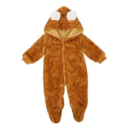 

MERSARIPHY Baby’s Long Sleeve Jumpsuit Autumn Fresh Plush Solid Color Single-breasted Hooded One Piece Long Pants