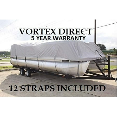 Beam Long Range - NEW GREY 20 FT VORTEX ULTRA 5 YEAR CANVAS PONTOON/DECK BOAT COVER, ELASTIC, STRAP SYSTEM, FITS 18'1
