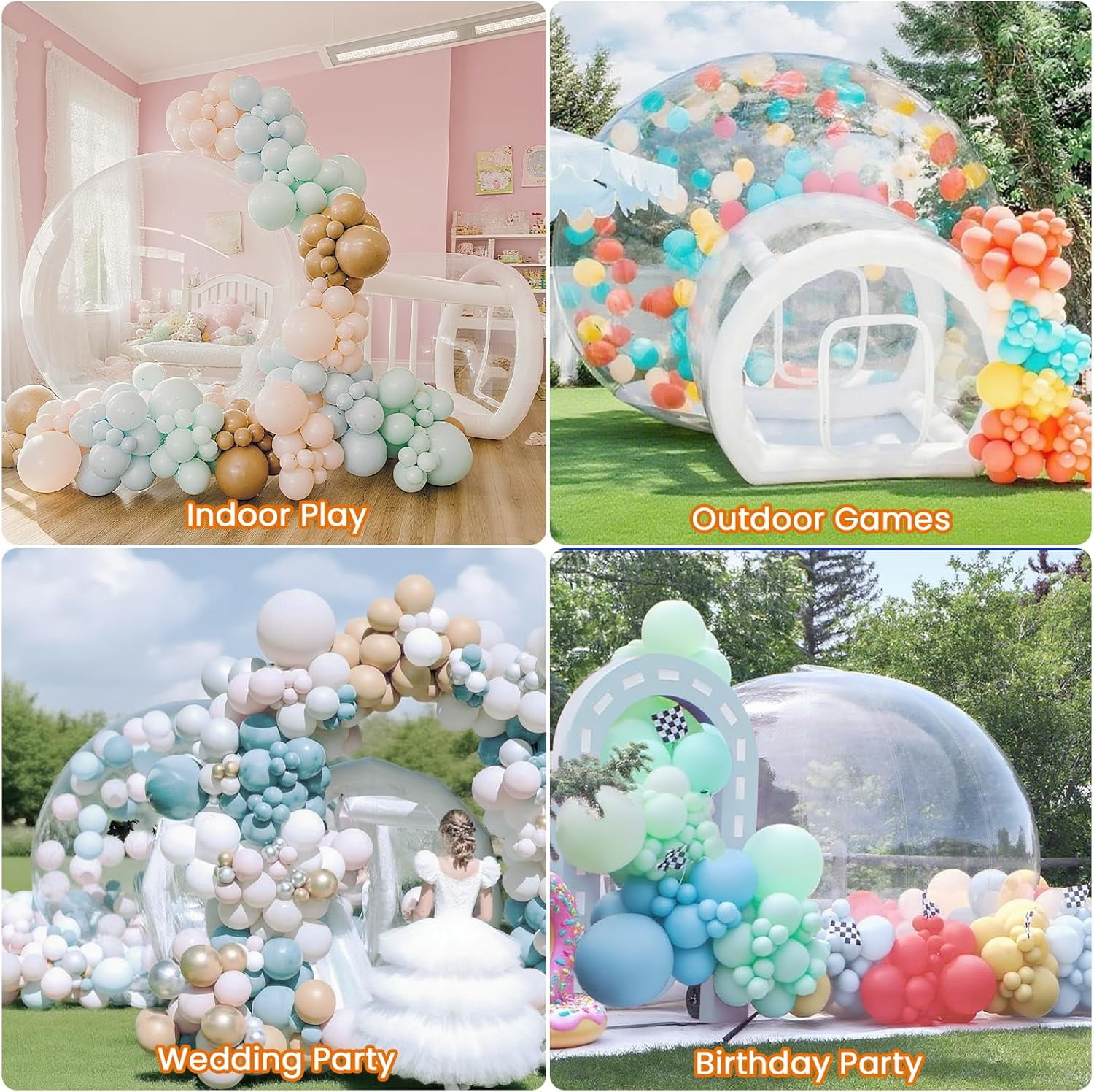 Esheno Inflatable Bubble House 8.2 ft Clear PVC Dome Tent with Tunnel and 600W Air Pump Bubble Balloon Playhouse for Kids Party Clear
