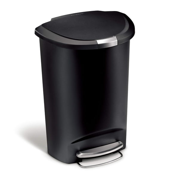 simplehuman Bote de Basura semicircular de Cocina con Cierre Deslizante Seguro, plástico Negro, 50 litros/13 galones